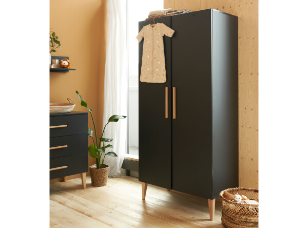 Armoire 2-portes Lena Noir Mat/Naturel