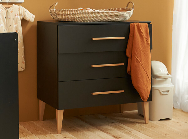 Dresser with 3 drawer Lena Matt Black/Natural
