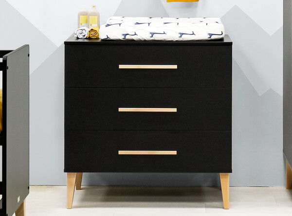 Dresser with 3 drawer Lena Matt Black/Natural