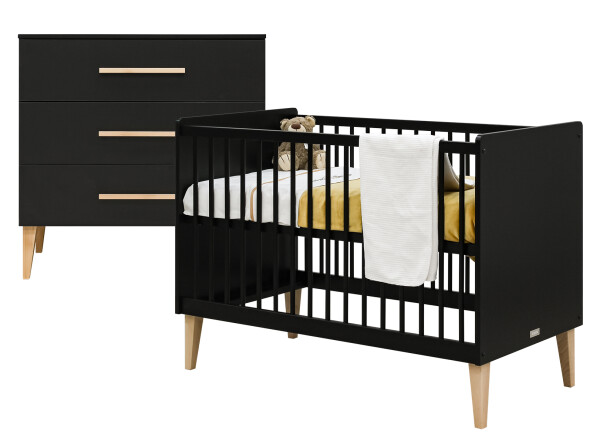 Lena 2-delige babykamer Mat Zwart/Naturel