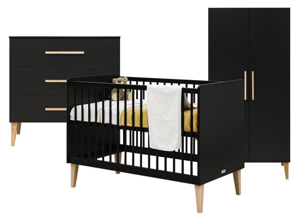 Lena 3-part nursery Matt Black/Natural