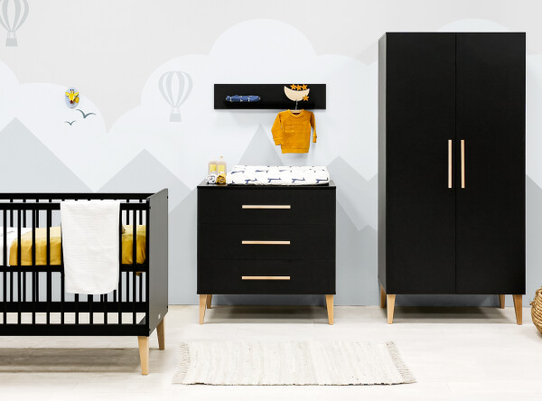 Lena 3-part nursery Matt Black/Natural