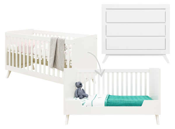 Anne 2 piece nursery furniture set with bench bed White