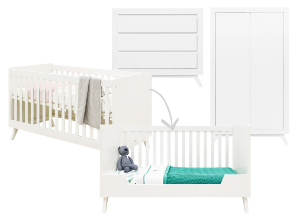 Anne 3 piece nursery furniture set with cot bed White