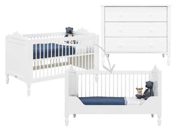 Belle 2 piece nursery furniture set with cot bed White