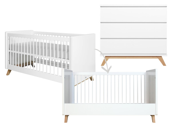 Lynn 2 piece nursery furniture set gripless with cot bed White/Naturel