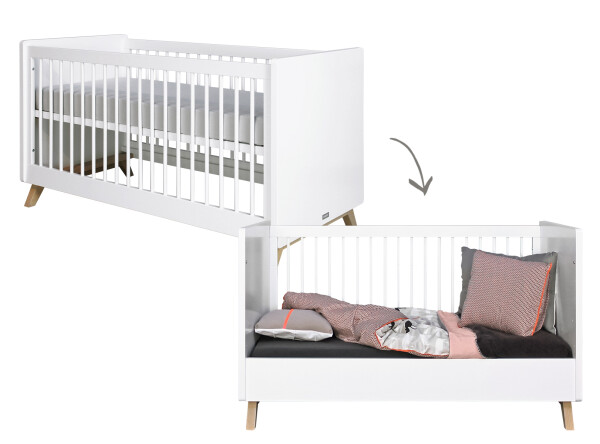 Lynn 2 piece nursery furniture set gripless with bench bed White/Naturel