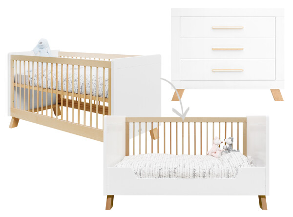Lisa 2 piece nursery furniture set with bench bed White/Natural