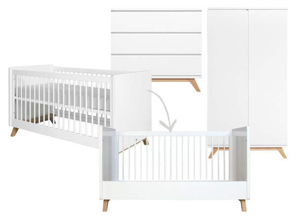 3-Pieza pack sin tiradores Lynn con cuna 70x140 convertible Blanco/Naturel 3-Pieza pack sin tiradores Lynn con cuna 70x140 convertible Blanco/Naturel