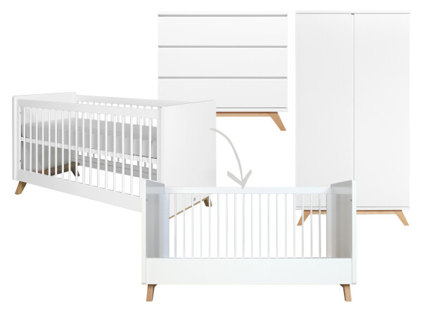 Lynn 3 piece nursery furniture set gripless with cot bed White/Natural