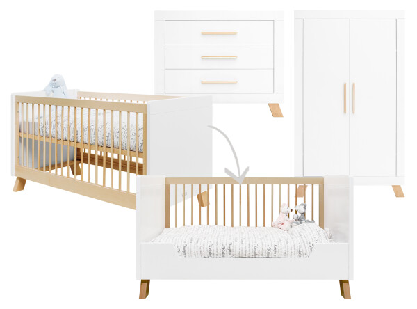 Lisa 3 piece nursery furniture set with bench bed White/Natural