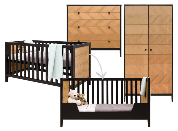 Job 3 piece nursery furniture set with bench bed Vintage Honey