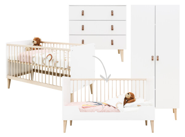 3-Pieza pack Indy con cuna 70x140 convertible Blanco/Naturel