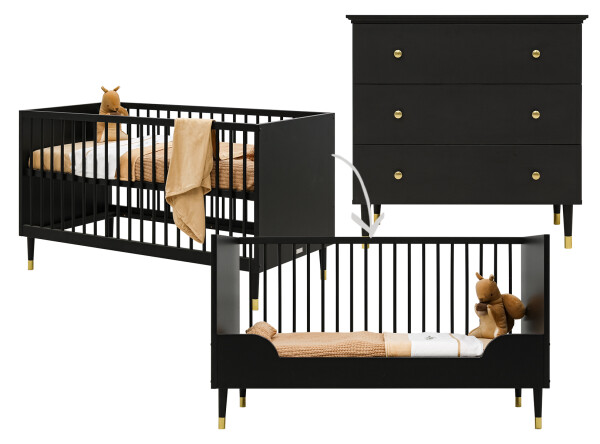 Cloë 2 piece nursery furniture set with bench bed Matt Black