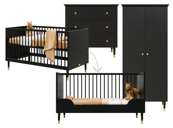 Bopita Cloë 3 piece nursery furniture set with bench bed Matt Black ...