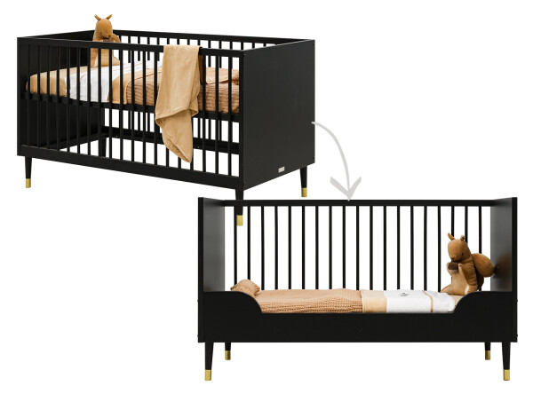 Cloë 3 piece nursery furniture set with bench bed Matt Black