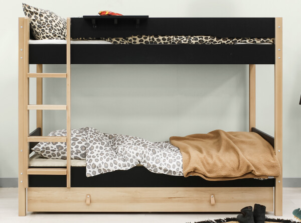 Stapelbed 90x200 Lucas Mat Zwart/Naturel Stapelbed 90x200 Lucas Mat Zwart/Naturel