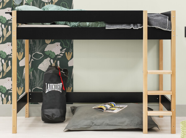 Lit mezzanine 90x200 Lucas Noir Mat/Naturel