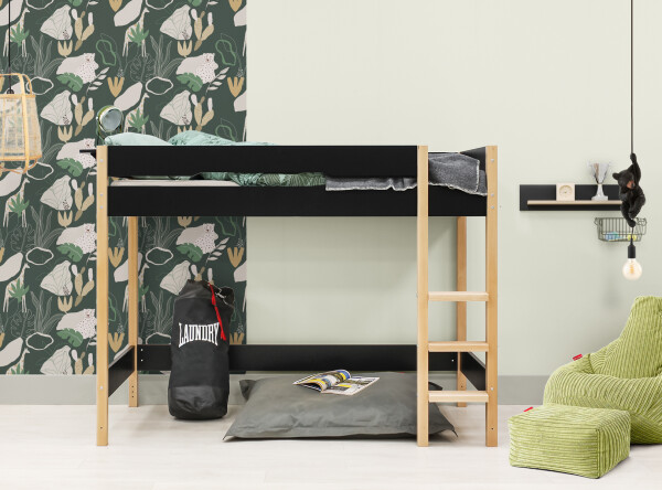 Lit mezzanine 90x200 Lucas Noir Mat/Naturel