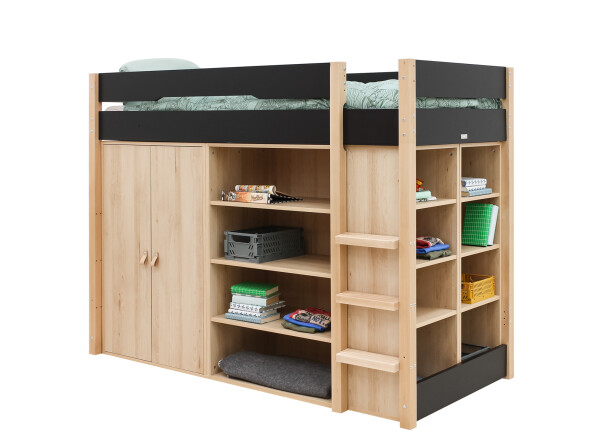 Lit mezzanine 90x200 Lucas Noir Mat/Naturel