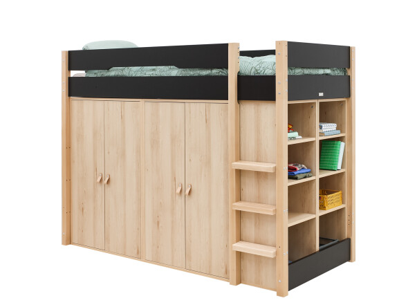 Lit mezzanine 90x200 Lucas Noir Mat/Naturel