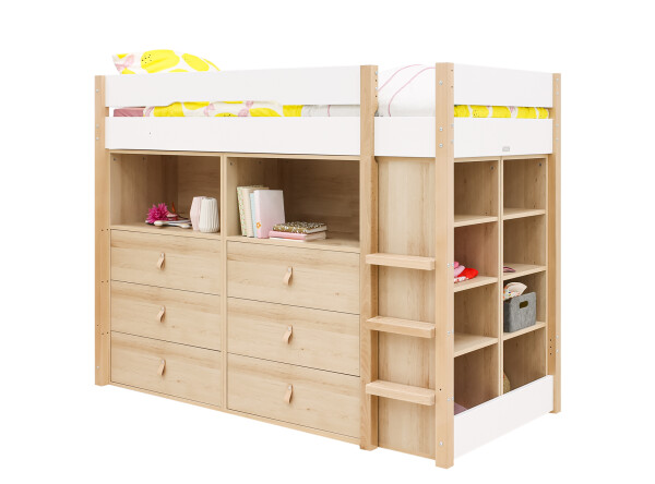 High sleeper 90x200 Lucas White/Natural
