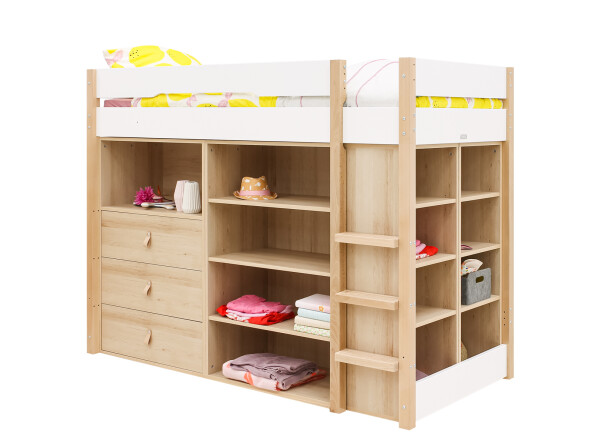 High sleeper 90x200 Lucas White/Natural