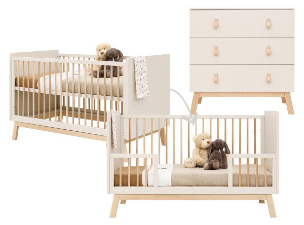 2-Pieza pack Lines con cuna 70x140 convertible Dune/Natural 2-Pieza pack Lines con cuna 70x140 convertible Dune/Natural