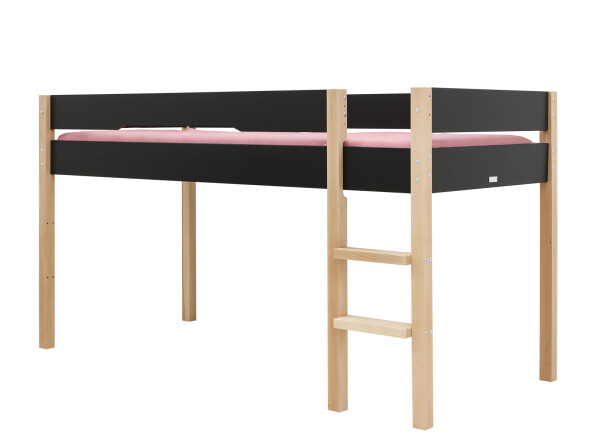 Halbhochbett 90x200 Lucas Mattschwarz/Natur