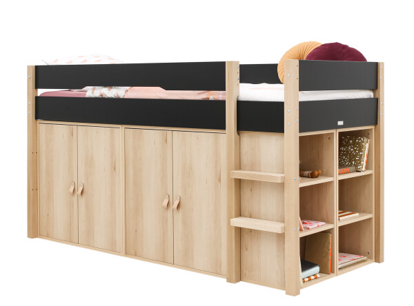 Halbhochbett 90x200 Lucas Mattschwarz/Natur