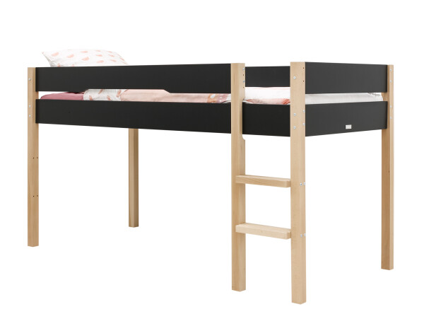 Halbhochbett 90x200 Lucas Mattschwarz/Natur
