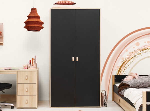 2-door wardrobe Lucas Mat Black/Natural 2-door wardrobe Lucas Mat Black/Natural
