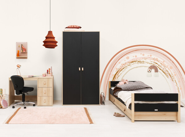 2-door wardrobe Lucas Mat Black/Natural