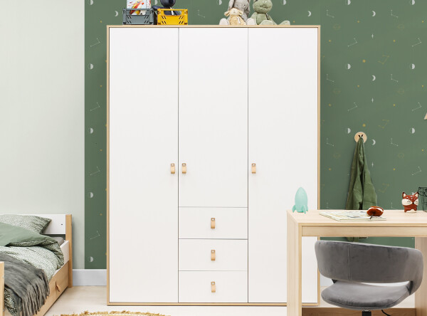 3-door wardrobe Lucas White/Natural