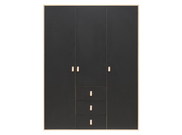 3-door wardrobe Lucas Mat Black/Natural