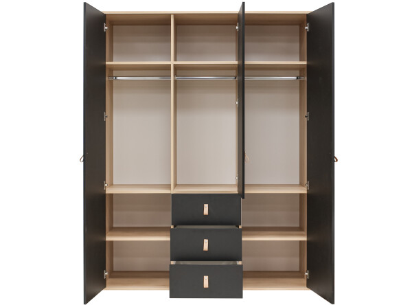 3-door wardrobe Lucas Mat Black/Natural