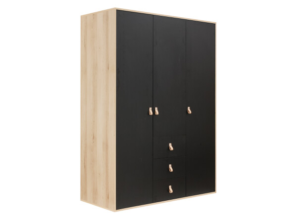 3-door wardrobe Lucas Mat Black/Natural