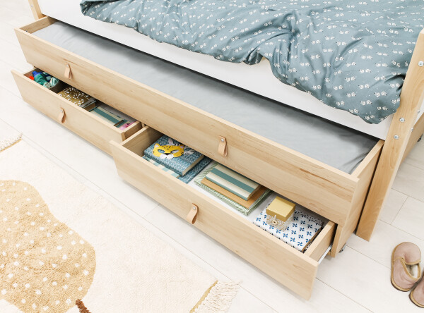 Compact bed 90x200 with sleep and storage unit Lucas White/Natural