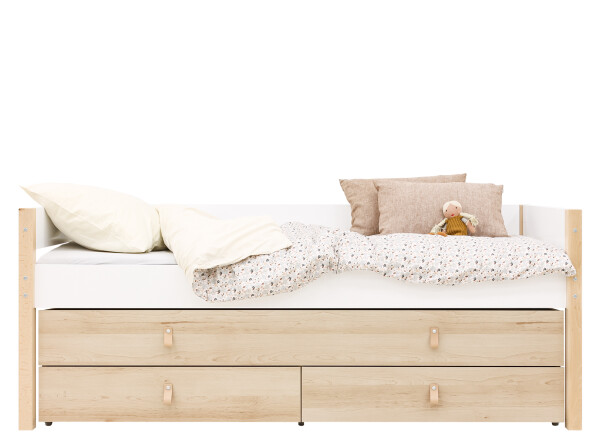 Compact bed 90x200 with sleep and storage unit Lucas White/Natural