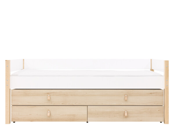 Compact bed 90x200 with sleep and storage unit Lucas White/Natural