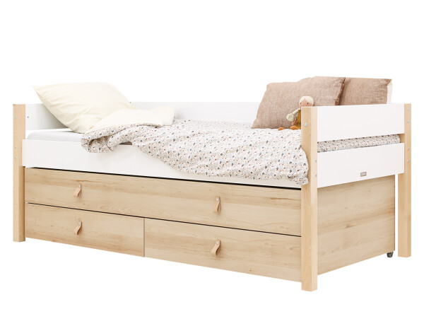 Compact bed 90x200 with sleep and storage unit Lucas White/Natural