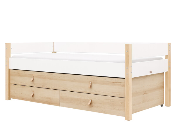 Compact bed 90x200 with sleep and storage unit Lucas White/Natural