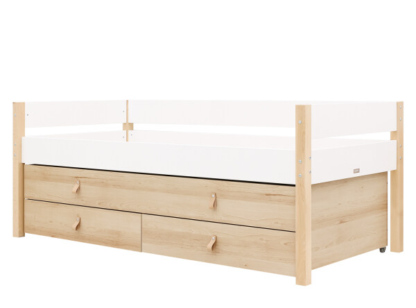 Compact bed 90x200 with sleep and storage unit Lucas White/Natural