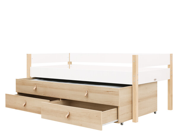 Compact bed 90x200 with sleep and storage unit Lucas White/Natural