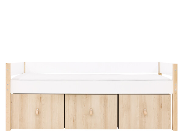 Compact bed 90x200 with 3 storage boxes Lucas White/Natural