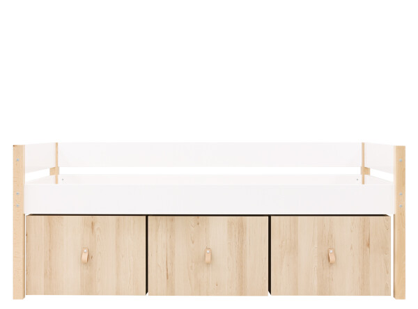 Compact bed 90x200 with 3 storage boxes Lucas White/Natural