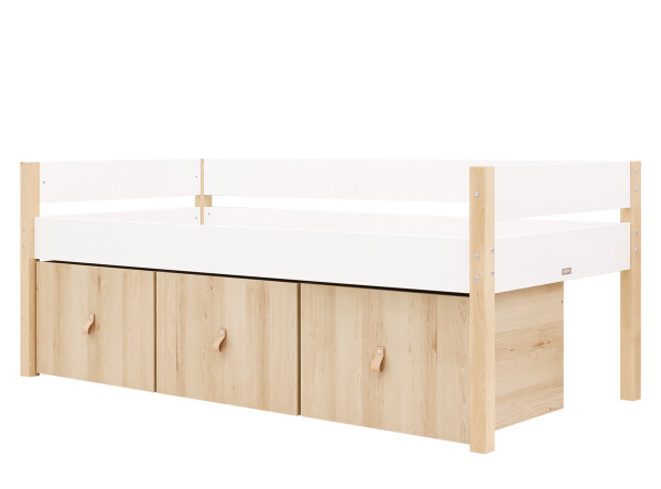 Compact bed 90x200 with 3 storage boxes Lucas White/Natural