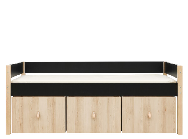 Compact bed 90x200 with 3 storage boxes Lucas Mat Black/Natural