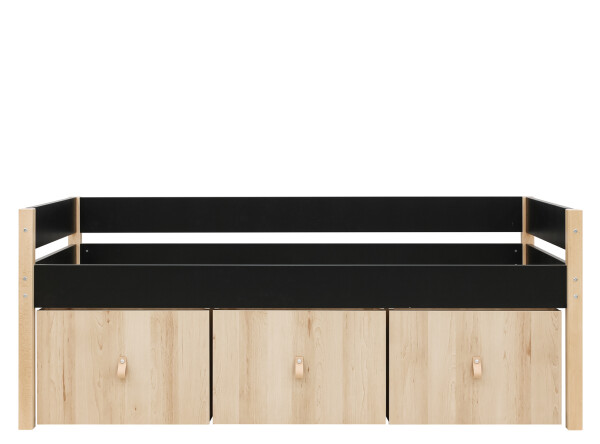 Compact bed 90x200 with 3 storage boxes Lucas Mat Black/Natural