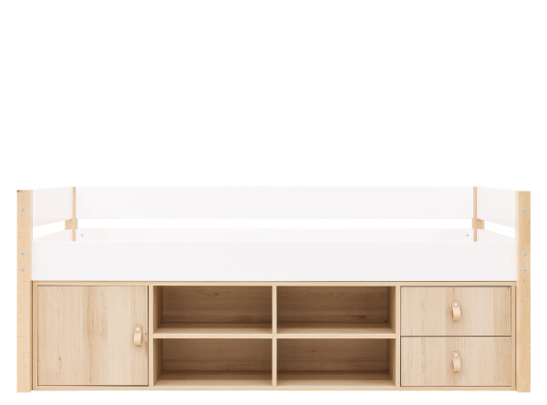 Compact bed 90x200 with storage unit Lucas White/Natural